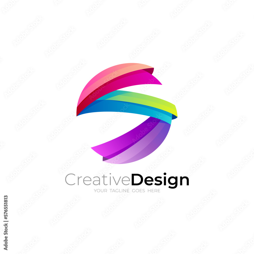 S icon, Letter S logo with circle design combination, colorful style S icon, Letter S logo with circle design combination, colorful style