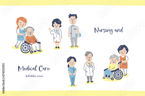 医療、車椅子（人物セット）