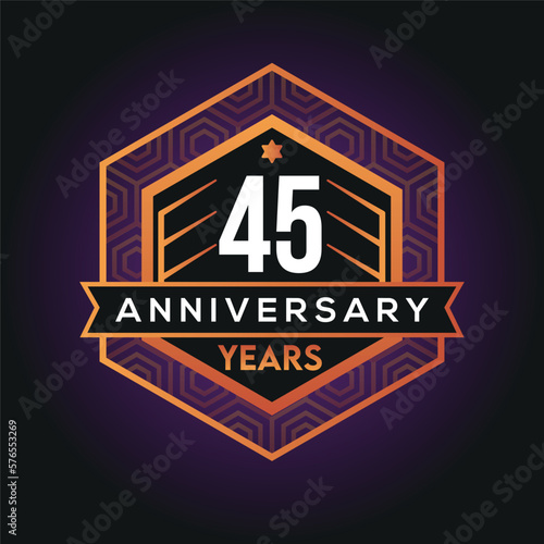 45th year anniversary celebration abstract logo design on vantage black background vector template