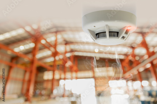 Photo Fire Alarms for Warehouse Smoke Detector Fire Detector safety device setup at Ca