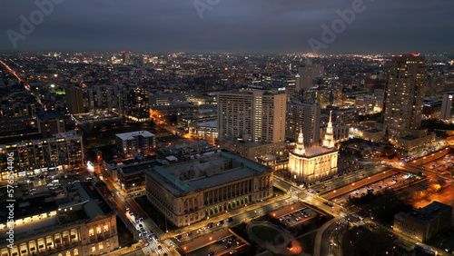 City of Philadelphia at night - aerial view - drone photography