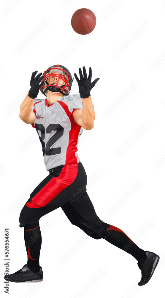American football player with the ball isolated on a white background