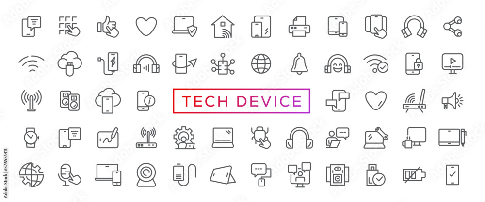 Tech Device thin lines Flat Icon Solid style,isolated Simple Communication icon set,easy to change colour and size,Device and technology web Icon in Vector Format