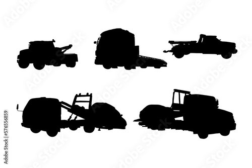 Set of silhouettes of towing truck vector design
