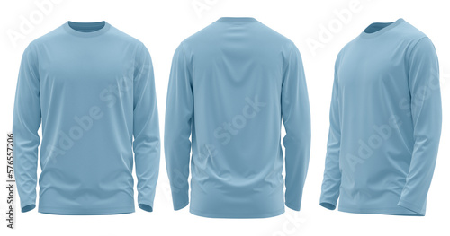 T-shirt long sleeve round neck casual fitted Sky blue