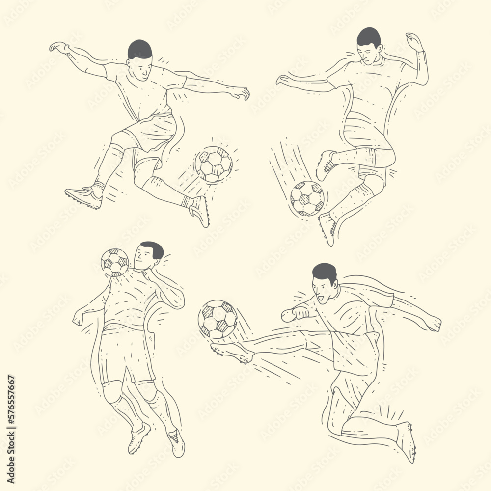 Set of Hand-Drawn Soccer Player