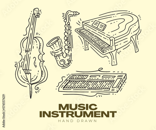 hand-drawn illustration of music instrument set