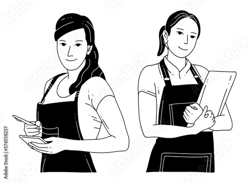 Hand-drawn Illustration of Female Waiters