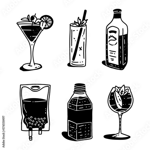 set of hand-drawing drink sketches