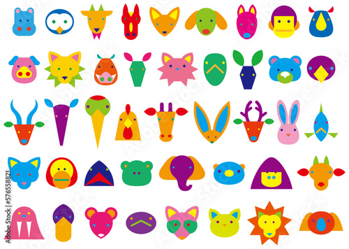 カラフルでグラフィカルな動物の顔イラスト集