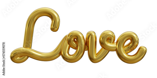love text one line gold isolated on white background. 3d illustration
