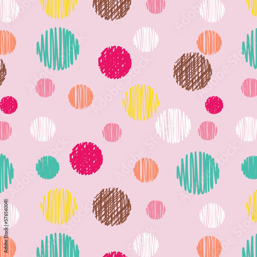 Seamless pattern bright circles, doodles. Design for fabric, wallpaper, packaging.