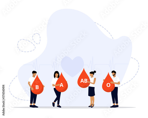 Blood Group Vector Illustration Concept Showing a group of people showing different blood group, Suitable for landing page, ui, web, App intro card, editorial, flyer, and banner.