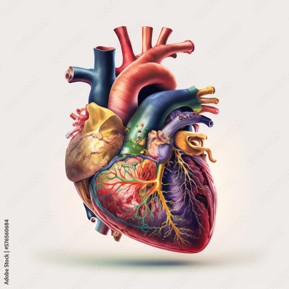 Human Heart human anatomy realistic, GENERATIVE AI - obrazy, fototapety, plakaty 
