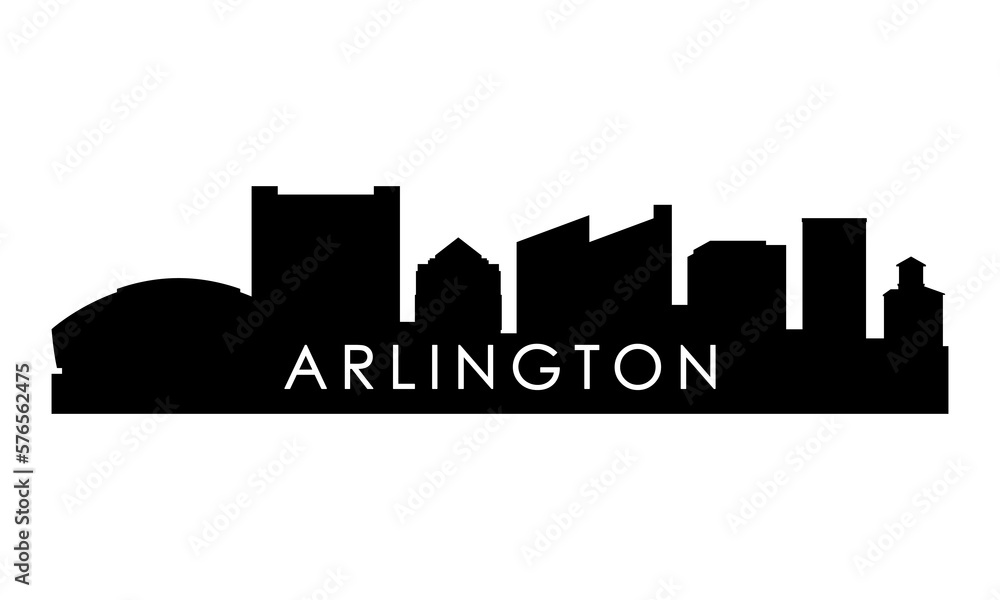 Arlington, Texas skyline silhouette. Black Arlington city design isolated on white background.