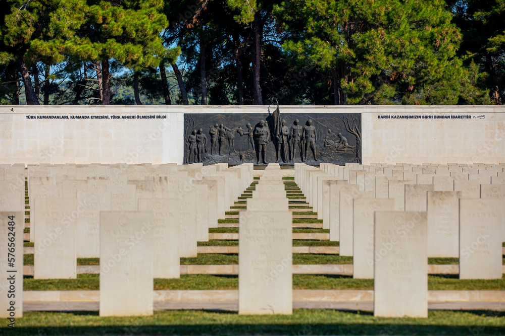 Canakkale, Turkey, September 26, 2021: One of the Monuments and cemeteries of Turkish army martyr in Gelibolu, Canakkale, (Akbaş Şehitliği) Canakkale, Turkey, September 26, 2021: One of the Monuments and cemeteries of Turkish army martyr in Gelibolu, Canakkale, (Akbaş Şehitliği)