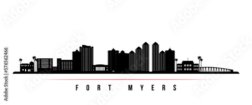 Fort Myers skyline horizontal banner. Black and white silhouette of Fort Myers, Florida. Vector template for your design.