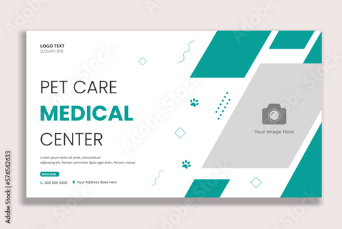 Pet care medical center social media post and web banner template