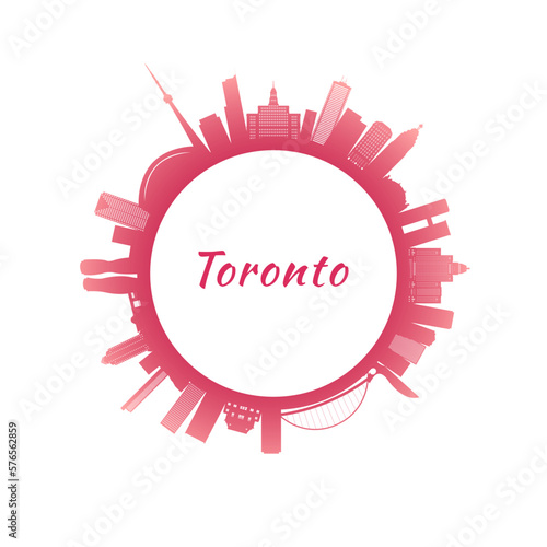Toronto skyline with colorful buildings. Circular style. Stock vector illustration.