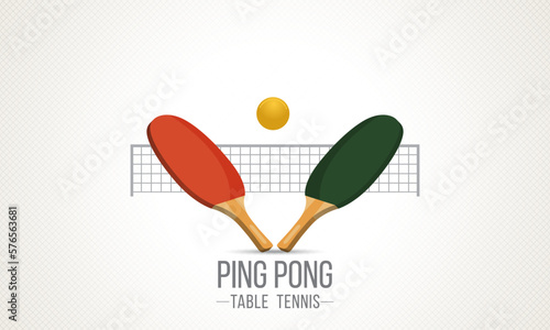 Rackets and a ball for playing table tennis. Abstract vector background.