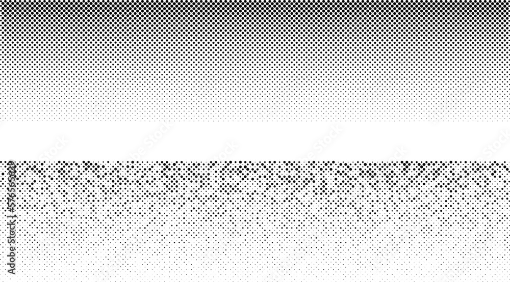 Dotted horizontal background, linear gradient halftone pattern, black dots texture on white background - obrazy, fototapety, plakaty 