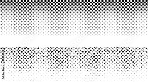 Dotted horizontal background, linear gradient halftone pattern, black dots texture on white background