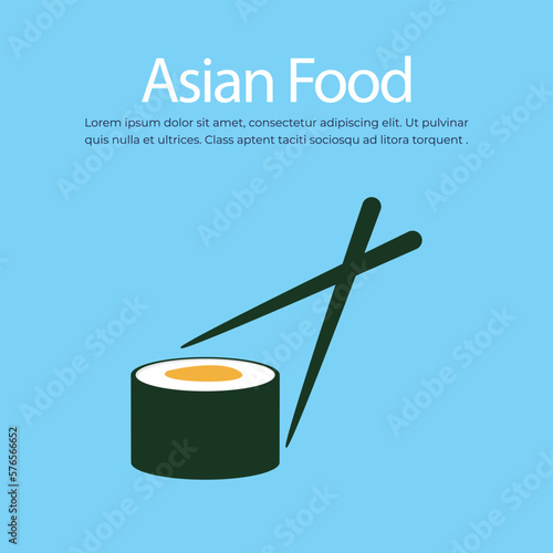 Chopsticks holding sushi roll vector illustration