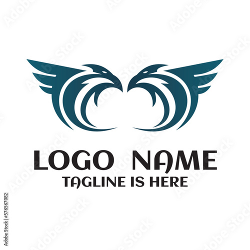 Flying fish logo. Jump blue fish tuna wildlife marine symbol