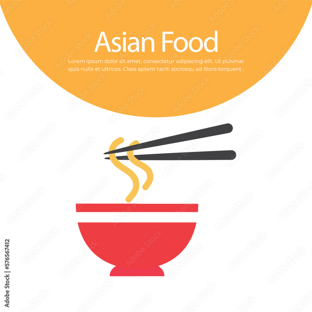 Bowl of noodle with chopsticks vector illustration.	
