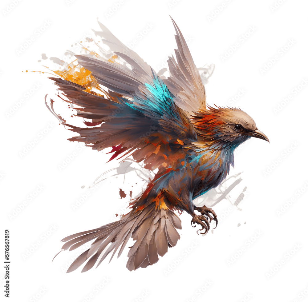 Potrait of Pigeon bird flying with color splash vibrant
