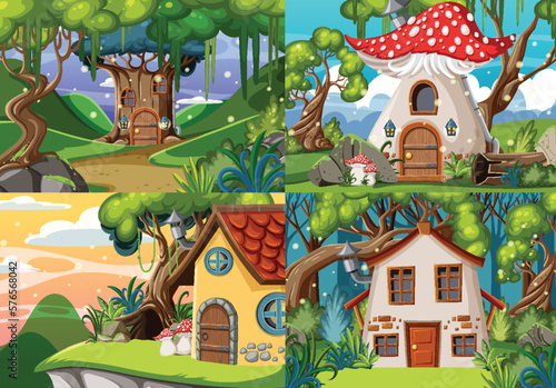 Set of fairy tale house background