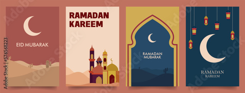 ramadan eid mubarak vertical minimalist template for card, poster and banner design. flat design. set vector illustrations EPS10