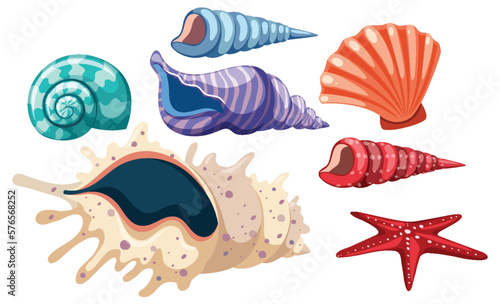 Set of seashell simple cartoon