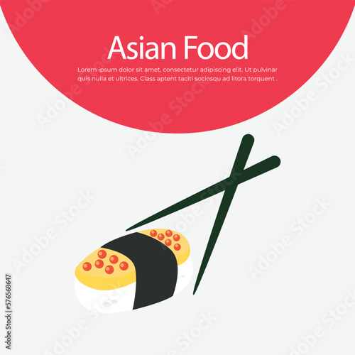 Chopsticks holding sushi roll vector illustration