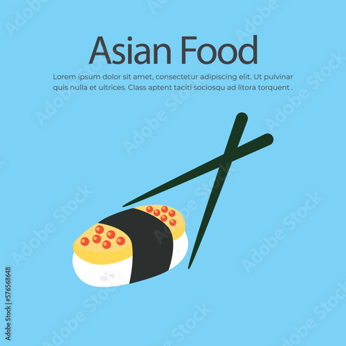 Chopsticks holding sushi roll vector illustration