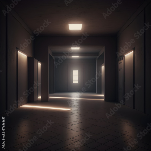 A dark empty room with light
