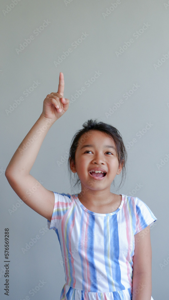 Close-up portrait of her beautiful attractive beautiful sweet curious playful cheerful smart clever girl creating new idea solution fantasizing copy space isolated gray background Close-up portrait of her beautiful attractive beautiful sweet curious playful cheerful smart clever girl creating new idea solution fantasizing copy space isolated gray background