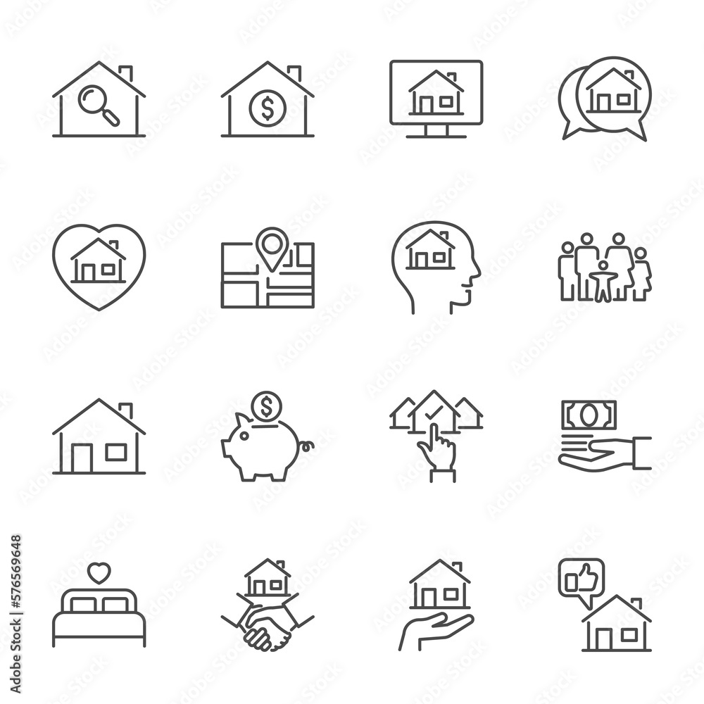 house of big family icon, simple thin line icons set house of big family icon, simple thin line icons set