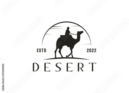 Arabian Logo caravan Camels in desert dunes. Camel Logo design template. 