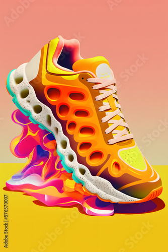 illustration of a colorful sneaker, concept of running sport © Demencial Studies