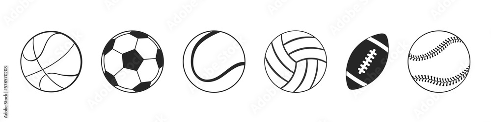 A set of monochrome sports balls. Vector illustration. A set of monochrome sports balls. Vector illustration.