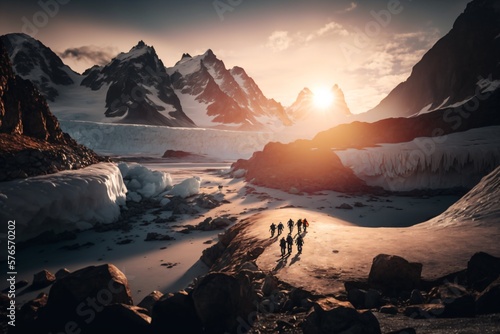 Glacier Country with a small group of People. Generative ai. © Charlotte