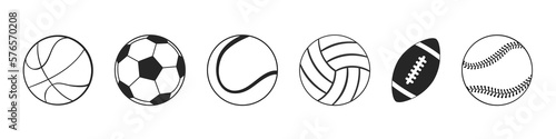 A set of monochrome sports balls. Vector illustration.