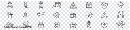 Foto Electricity set of icons. Vector icons in flat linear.