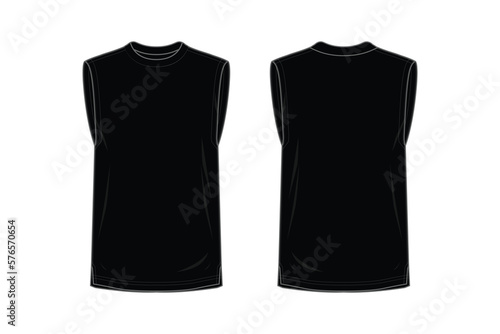 Round neck sleeveless shirt Black templates design front and back view vector illustration