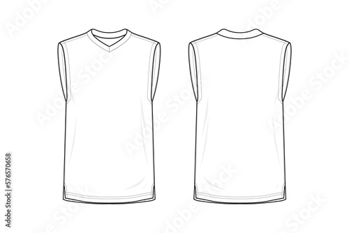 V-neck sleeveless shirt White templates design front and back view vector illustration