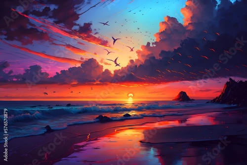 sunrise at beach created using AI Generative Technology © Pradeep