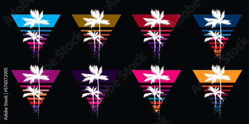 Original vector vintage set. Retro sunset collection in triangular shape.