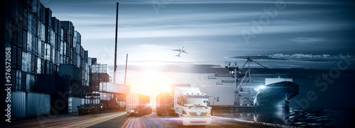 Industrial Container Cargo freight ship, Container loading in a Cargo freight ship with industrial crane for logistic import export and transport industry concept background