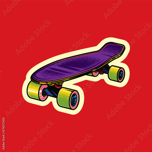 Original vector illustration in vintage style. Skateboard of different colors. T-shirt design. A design element.
